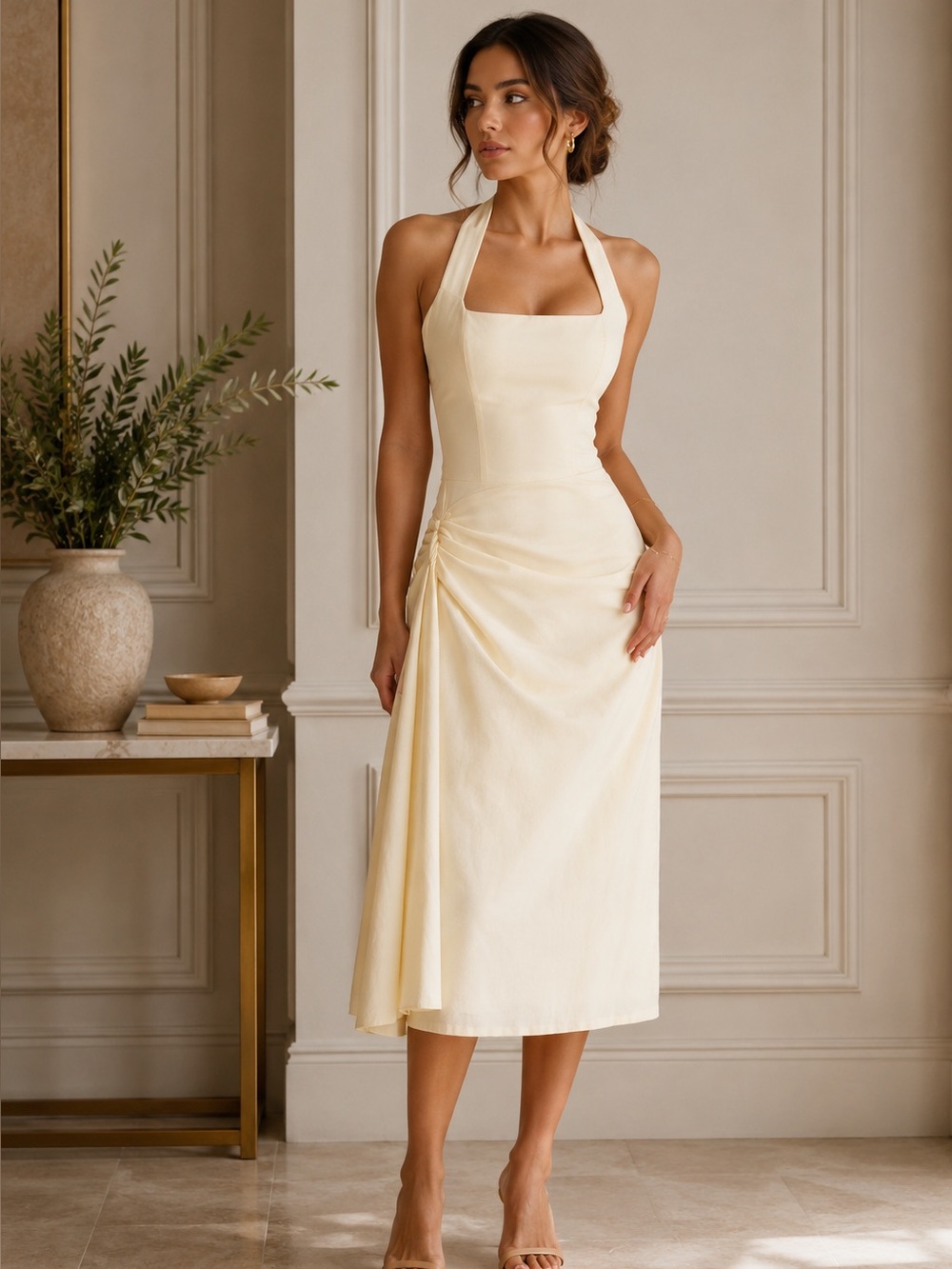 House of CB Tallulah Halter Neck Stretch Cotton Midi B2580